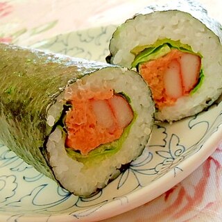 ❤サーモンディップとカニかまレタスの巻き寿司❤